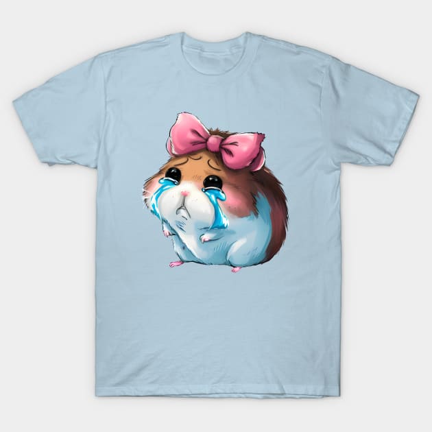 Sad Hamster wearing pink Bow-Coquette T-Shirt by ARTSYVIBES111